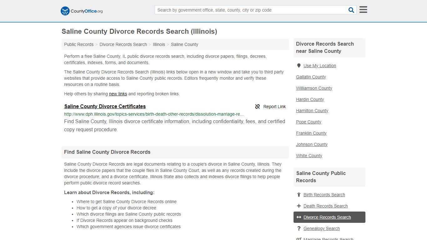 Saline County Divorce Records Search (Illinois) - County Office