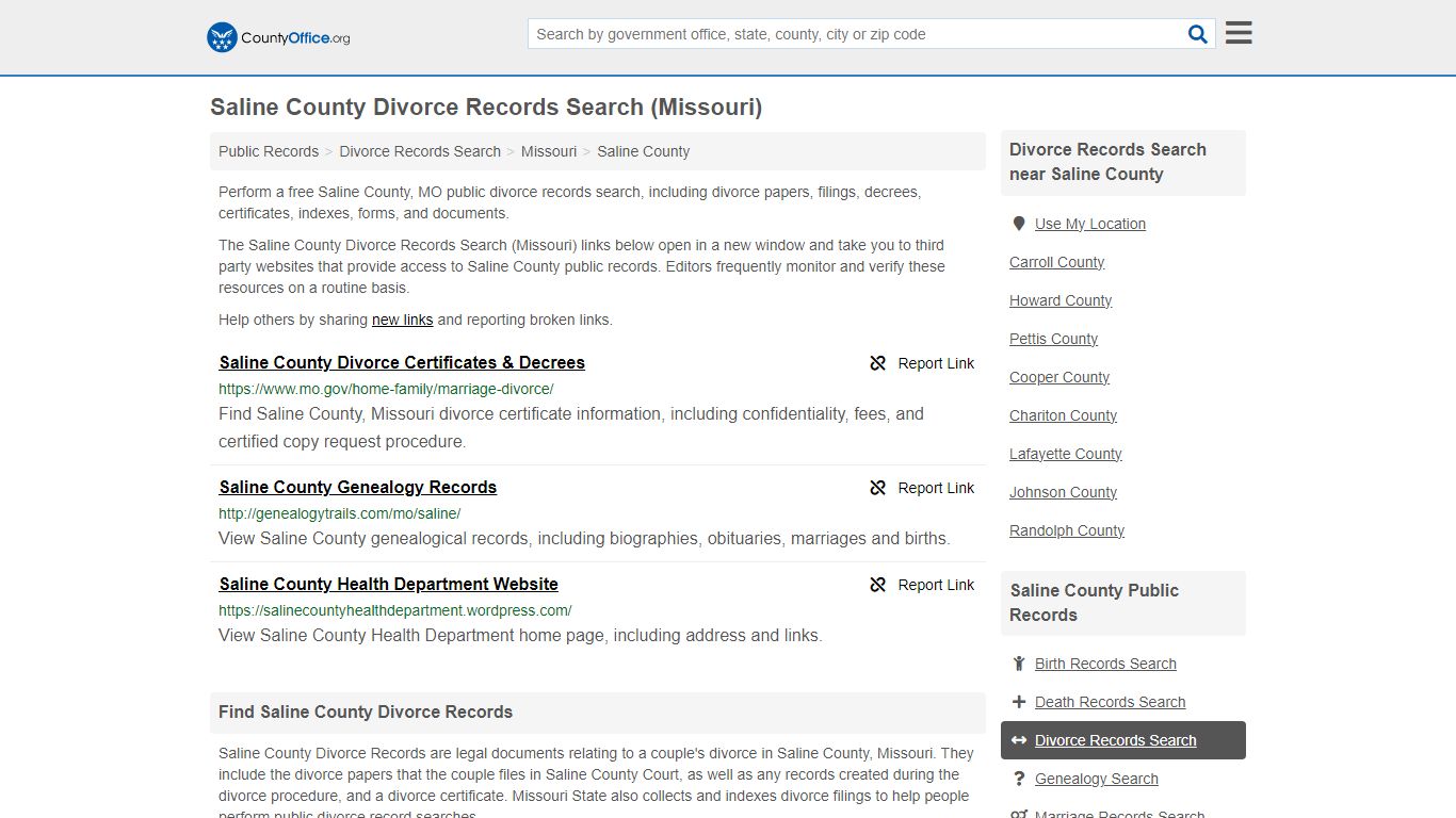 Saline County Divorce Records Search (Missouri) - County Office