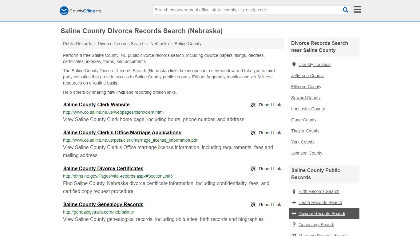 Divorce Records Search - Saline County, NE (Divorce Certificates & Decrees)