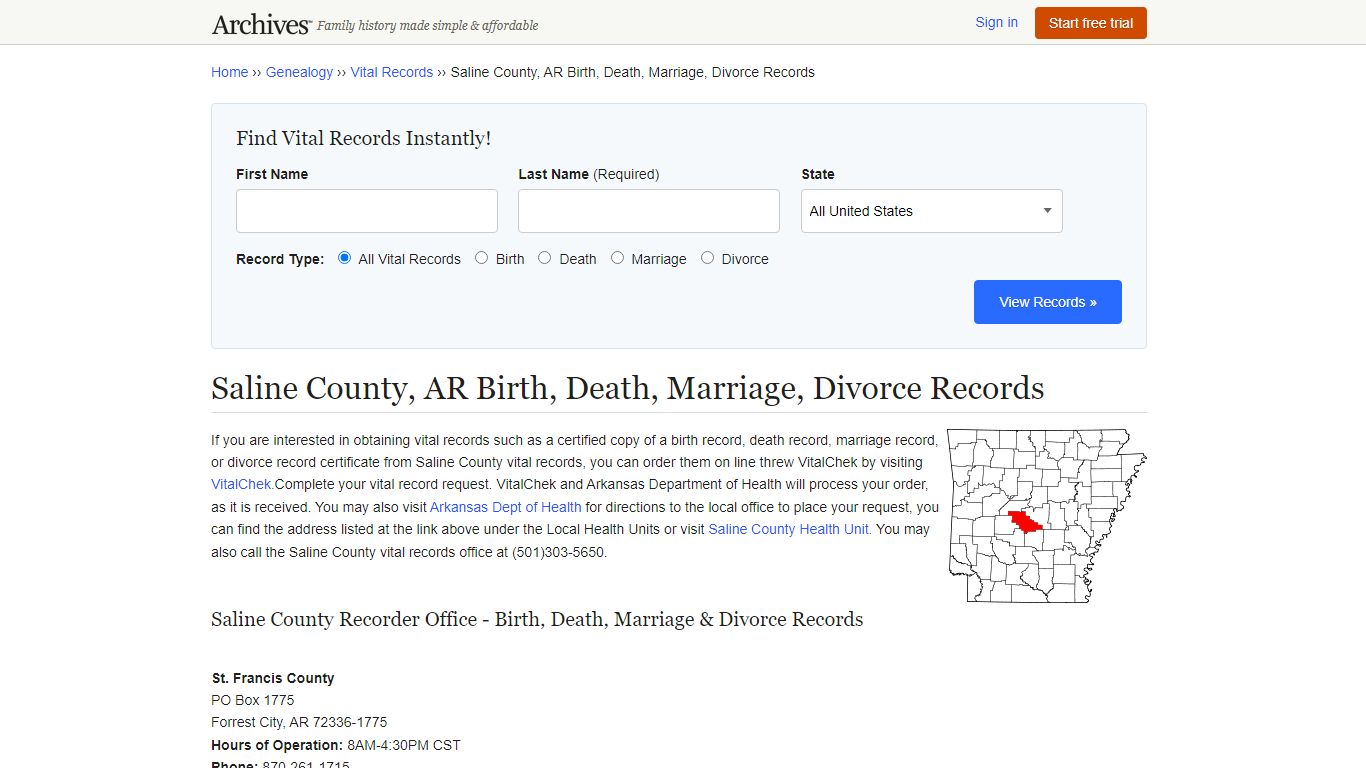 Saline County, AR Birth, Death, Marriage, Divorce Records - Archives.com